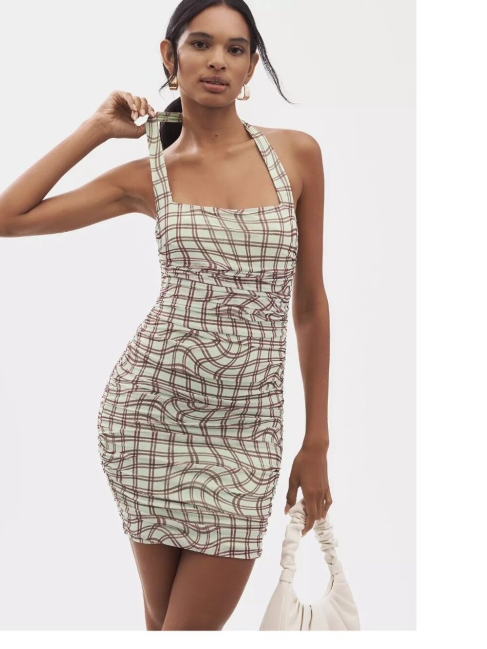 By Anthropologie AFRM Bonnie Square-Neck Halter Mini Dress size S green new nwt